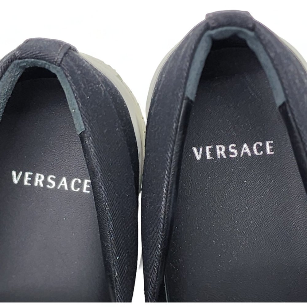 Versace Beverly Palm Print Canvas and Leather Sneakers - 40 - Picture 5 of 8